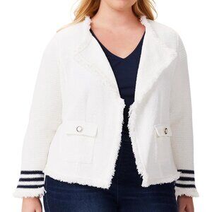 NIC+ZOE Subtle Stripe Fringe Mix Knit Jacket Size 2X